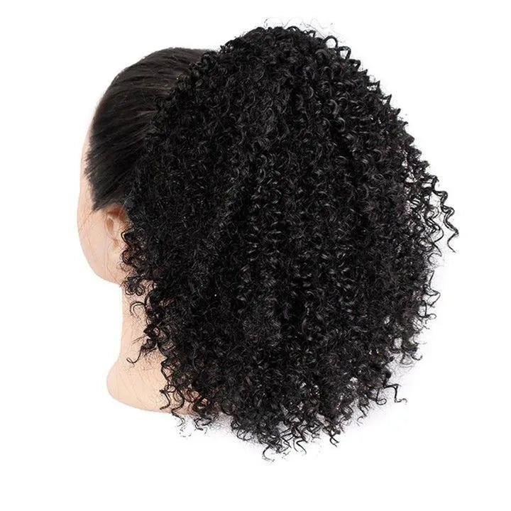 Women's African drawstring stretch small curly wig in 8 inch length, chemical fibre construction, available in multiple colours