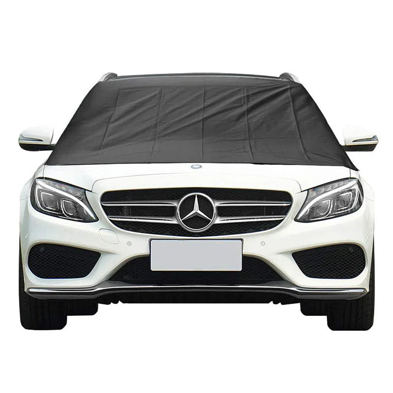 Universal car snow guard sunshade 210x125cm Oxford cloth black silver with magnet earmuffs hook