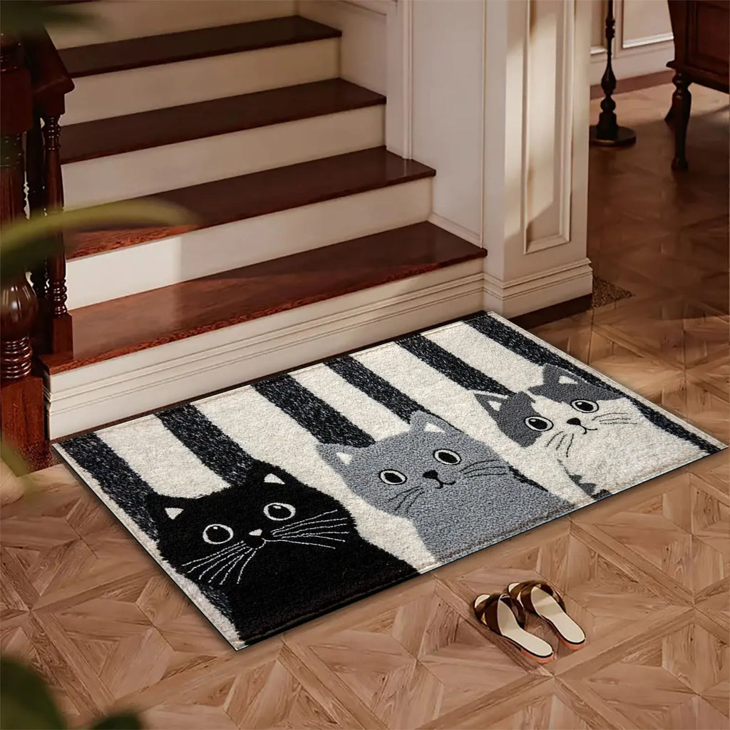 Bathroom absorbent floor mat with three kittens cartoon design, thick cashmere surface, 40x60cm size