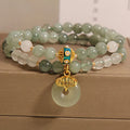 Women's double-layer aventurine jade bracelet with crystal safety buckle and rhinestone decoration