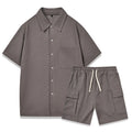 Elastic waist shorts two-piece set with short sleeve top in polyester fabric