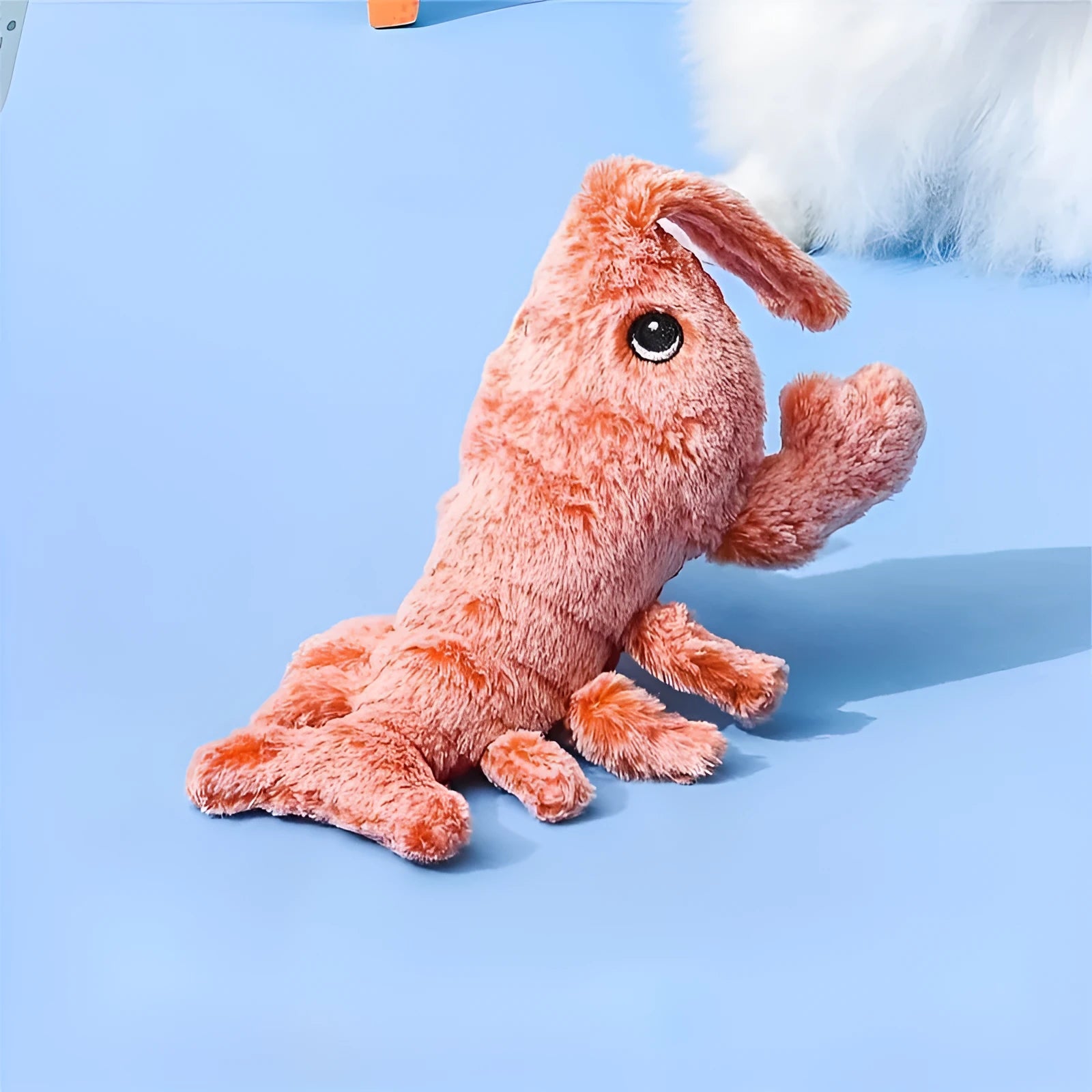 USB rechargeable plush lobster cat toy with motion sensor and catnip pocket on floor