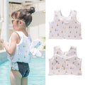 Children's foam swim vest in buoyancy vest pink strawberry colour, flower print pattern, nylon construction for swimming auxiliary