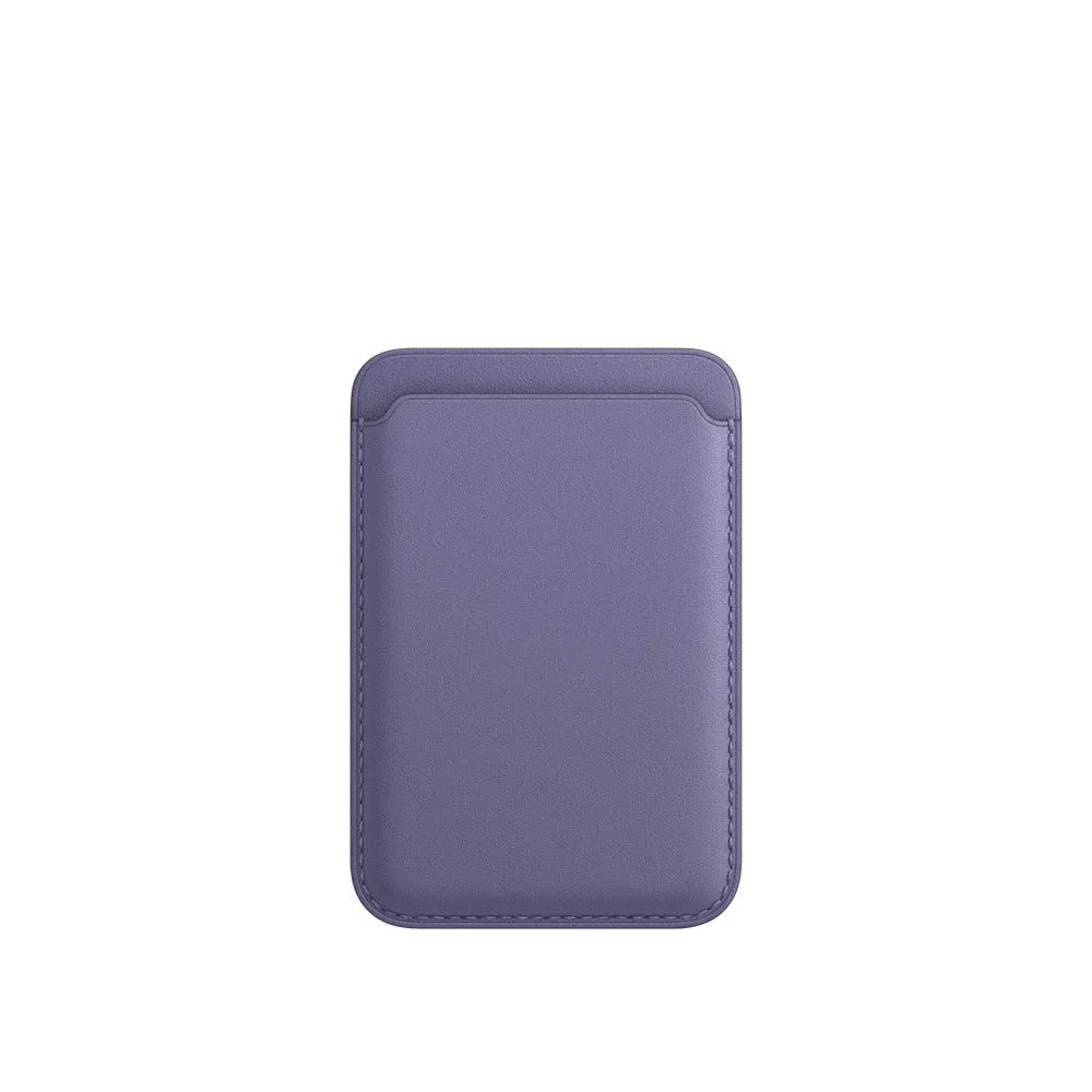 Black PU leather iPhone case with a built-in magnetic card holder on the back.