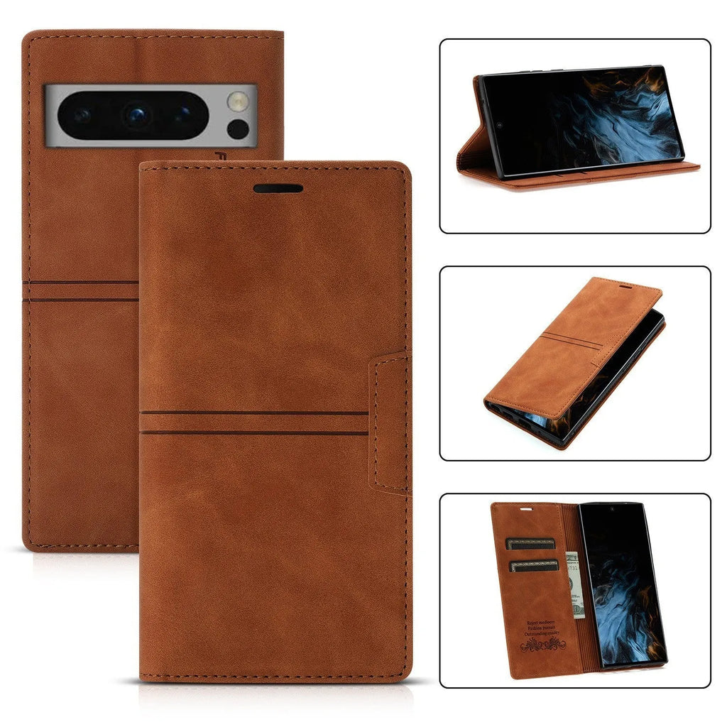 Fantasy Pair flip phone leather case for Google Pixel with magnetic closure and card slot in black
