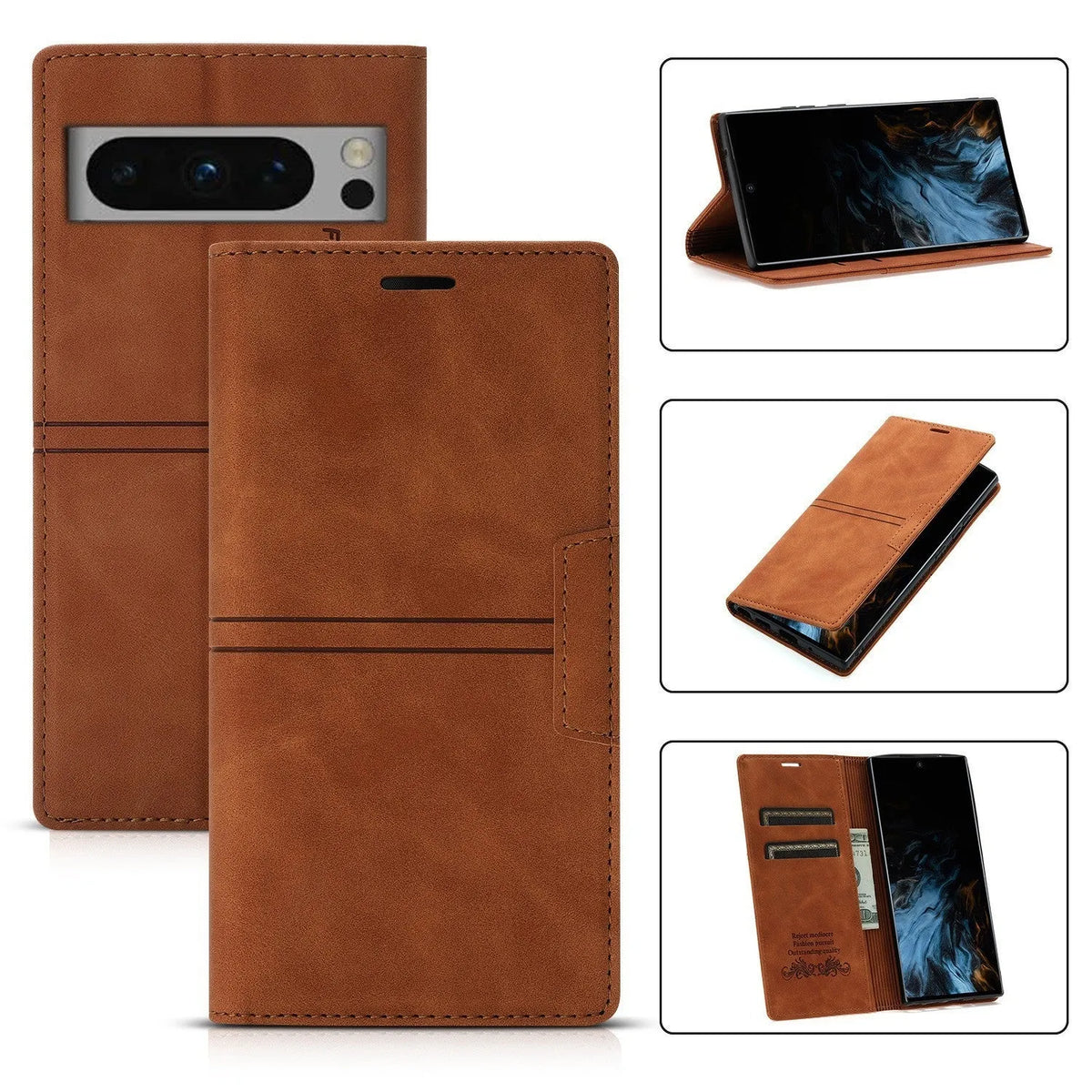 Fantasy Pair flip phone leather case for Google Pixel with magnetic closure and card slot in black