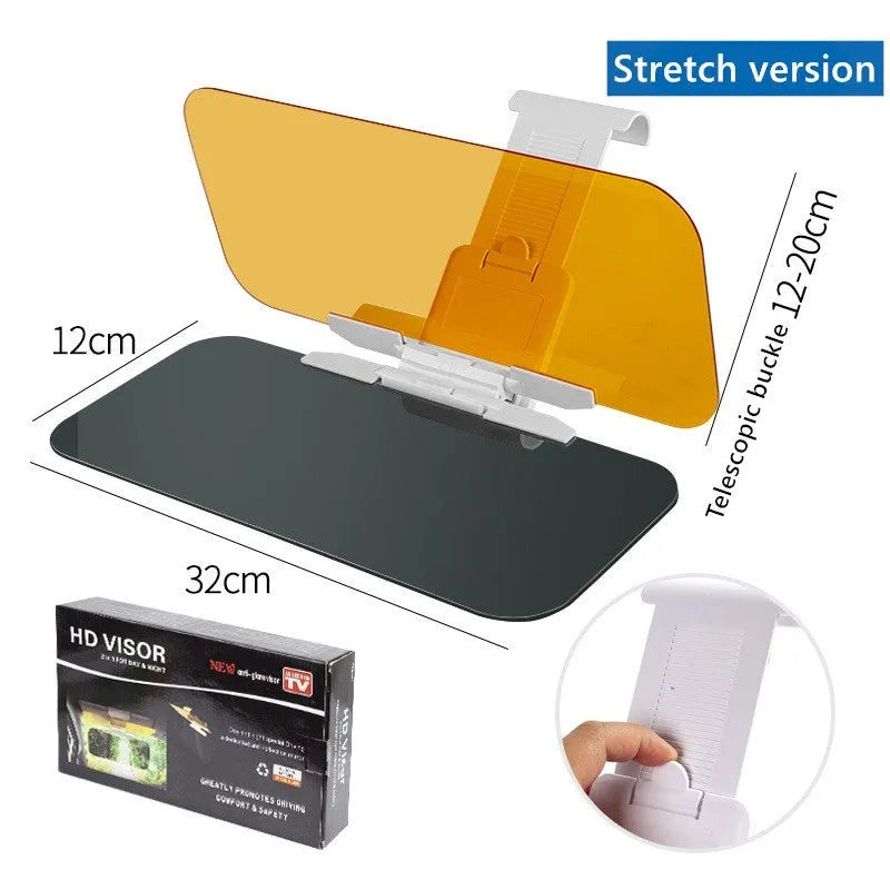 Yellow car anti-glare sun visor with acrylic lens and ABS button for UV protection and glare reduction