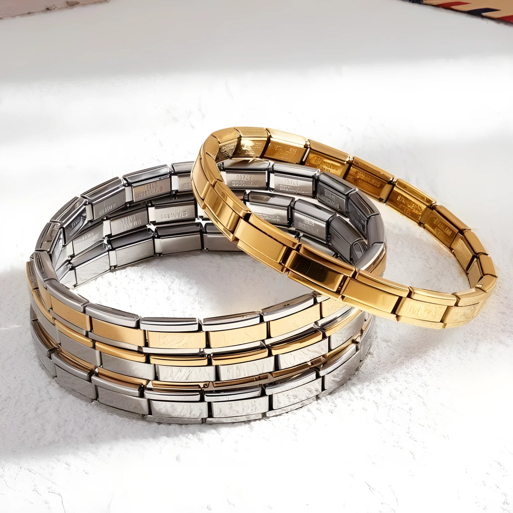 Elastic stainless steel unisex ring bracelet in steel colour, full gold, half gold or edge gold