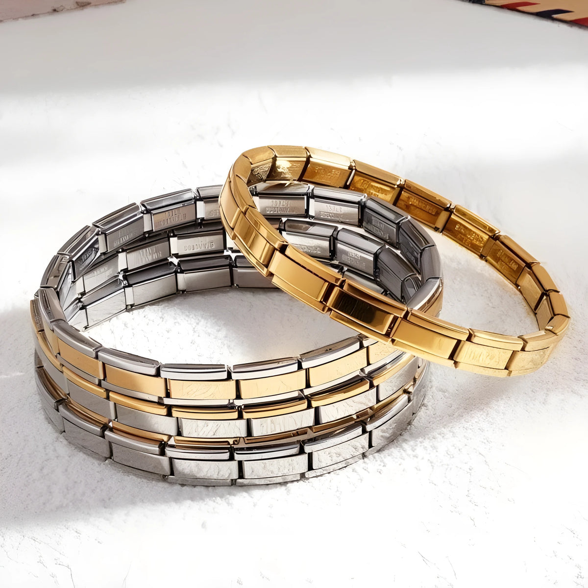 Elastic stainless steel unisex ring bracelet in steel colour, full gold, half gold or edge gold