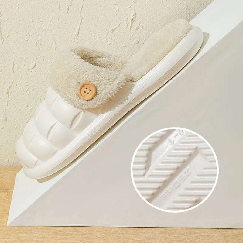Women's detachable plaid EVA slippers with plush lining in multiple colours.