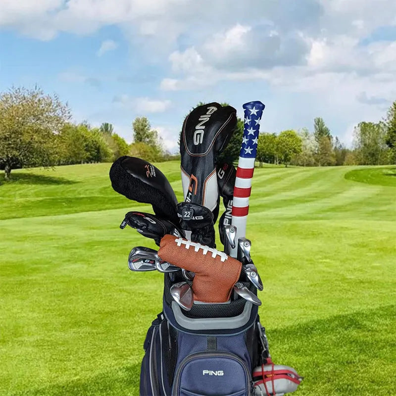 Black PU leather golf club head cover and push rod sleeve set for putter protection