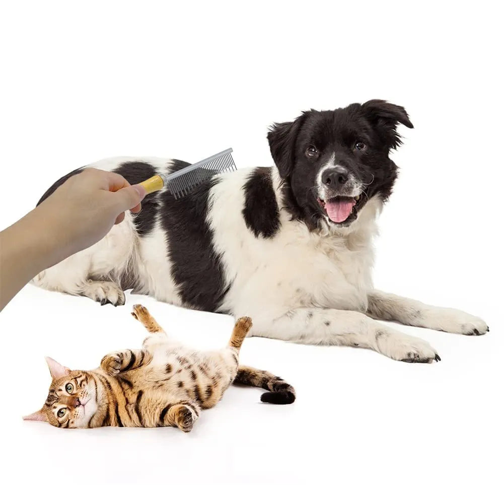 Wooden handle pet grooming comb for dogs and cats with round polished comb needles