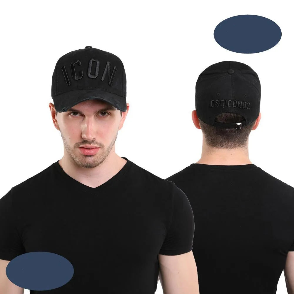 Cotton baseball cap for men and ladies in black with embroidered letters, dome style, all-match design