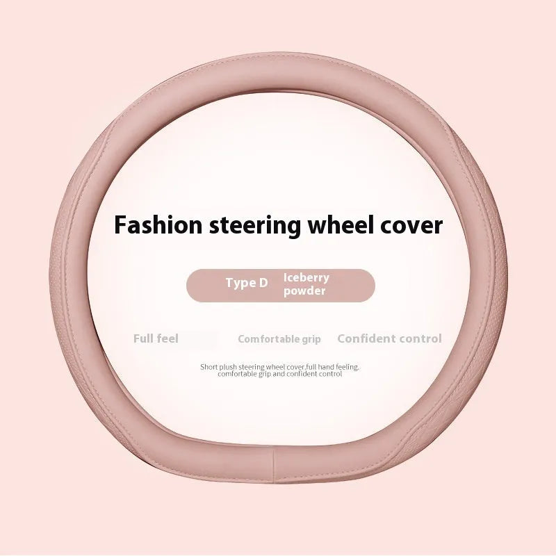 Leather steering wheel cover in navy blue for 38cm car steering wheel