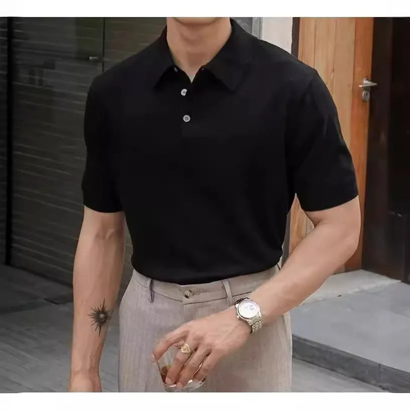 Men's short sleeve polo shirt in cotton ice silk fabric, shown in a choice of colours.