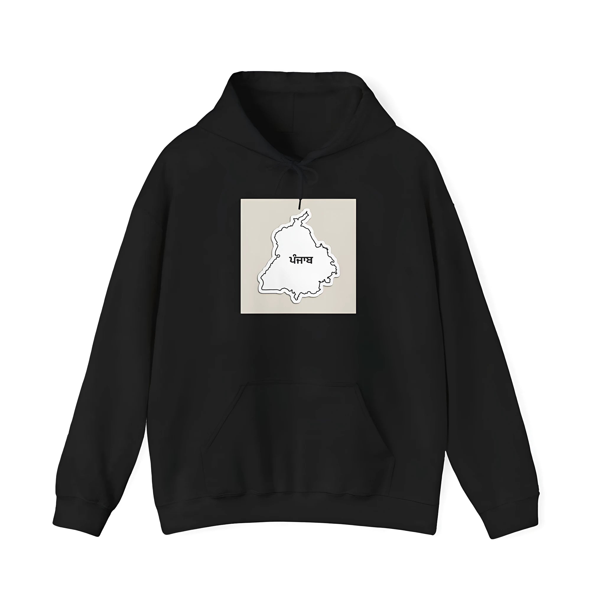 Black loose fit hoodie with drop-shoulder sleeves and front pocket detail