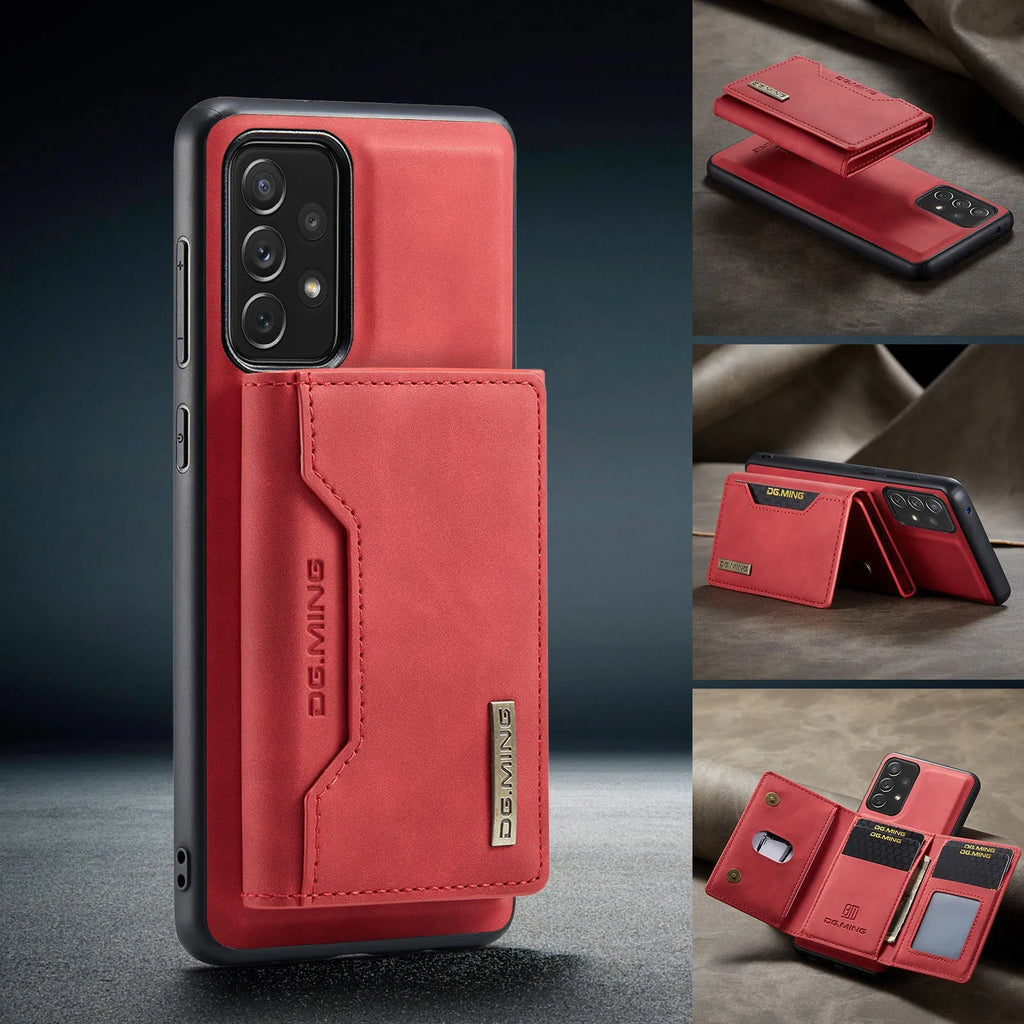 Anti-fall card-inserting PU leather phone case for Samsung with magnetic bracket, M2 combination black