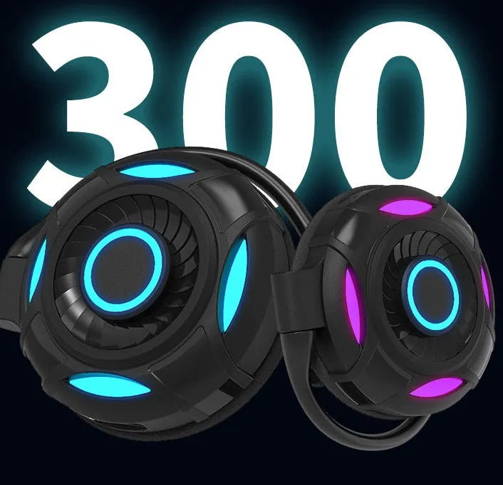 Black and white Bluetooth gaming earphones with over-ear hanging design and 10m wireless range