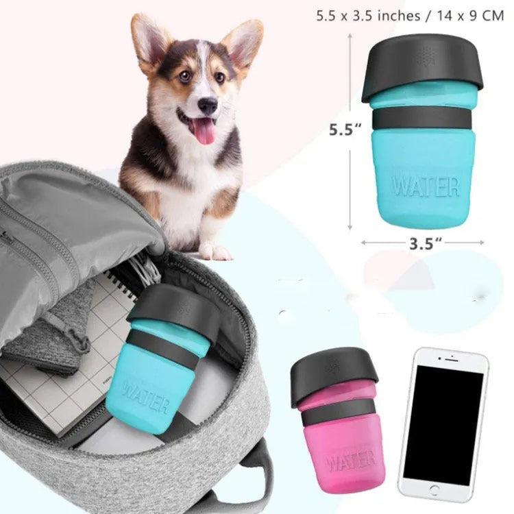 Creative silicone pet water bottle 520ml squeeze travel cup in sky blue