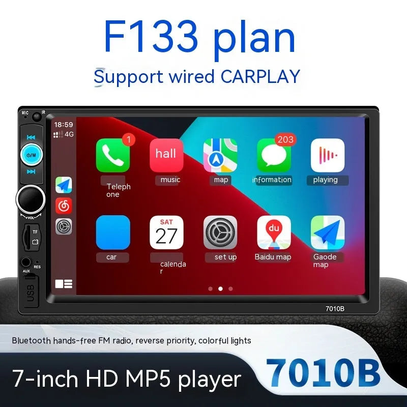 7-inch HD Bluetooth car player for vehicles with CarPlay option and reversing priority feature