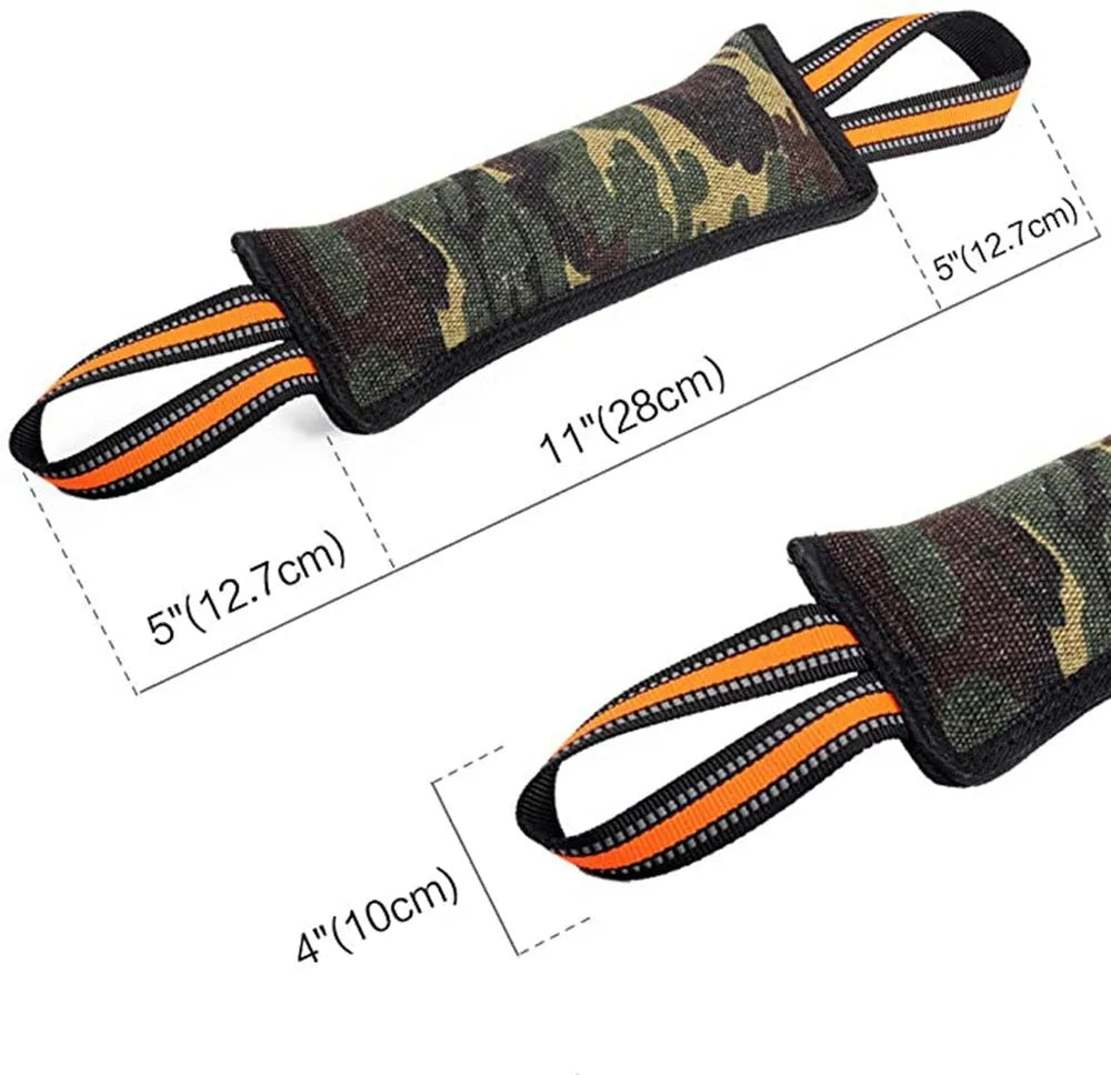 Reflective jute dog training bite stick 55cm with yellow edge on plain background
