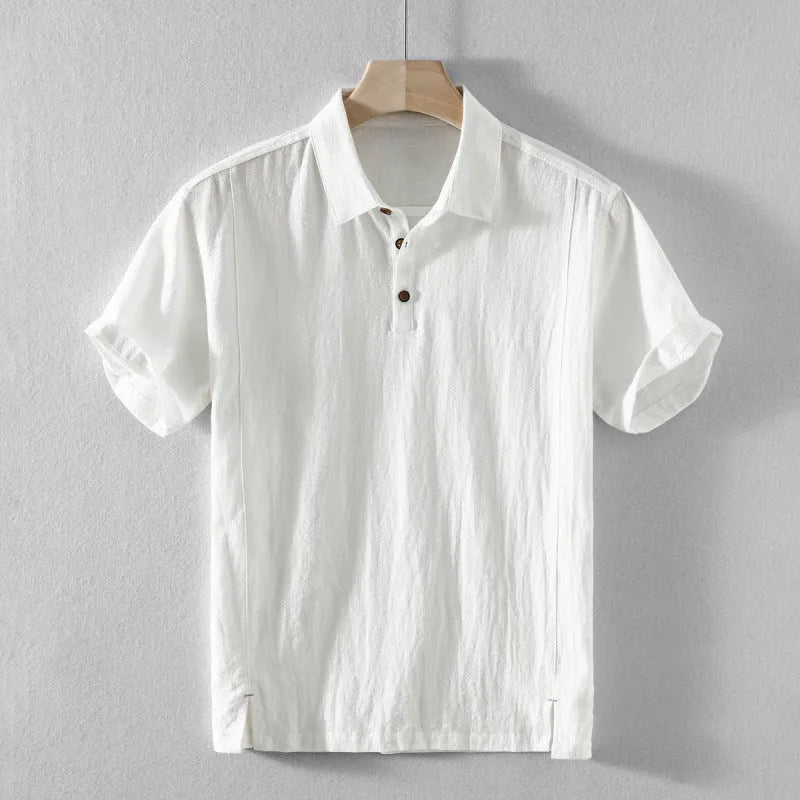 Men's cotton linen casual shirt in loose fit design showing solid colour option
