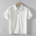 Men's cotton linen casual shirt in loose fit design showing solid colour option