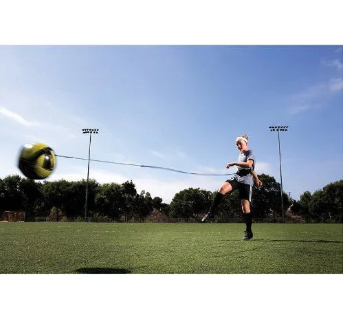 Football training ball bag with elastic band and adjustable waist belt for soccer kick drills