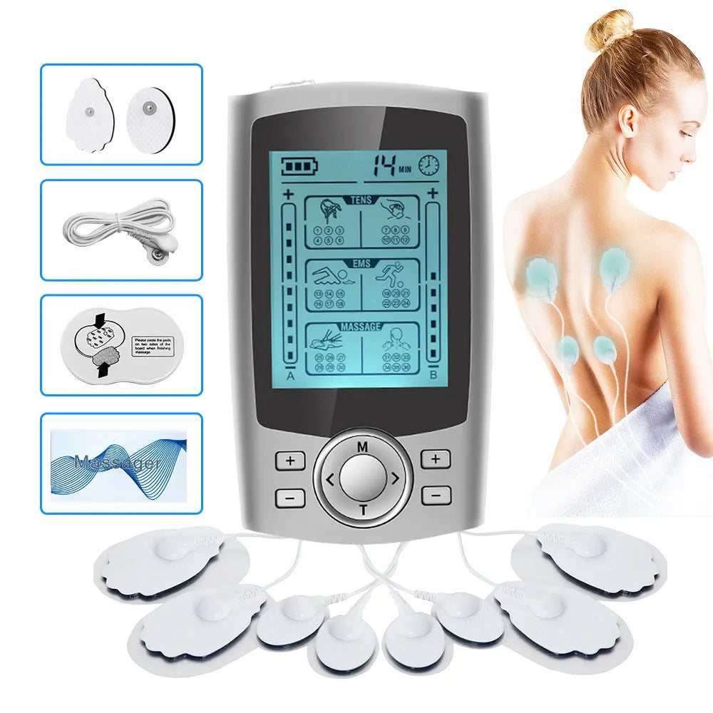 Charging pulse physiotherapy massager with handheld remote control USB rechargeable TENS EMS muscle stimulator