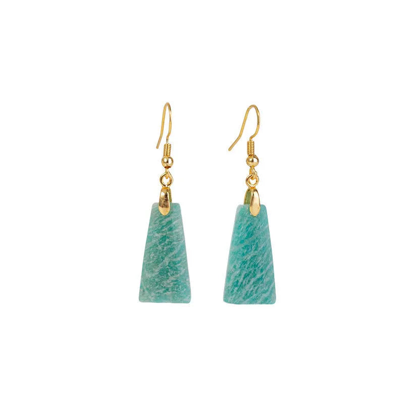 Pure natural amazonite trapezoid earrings with geometric cut in gold or silver setting