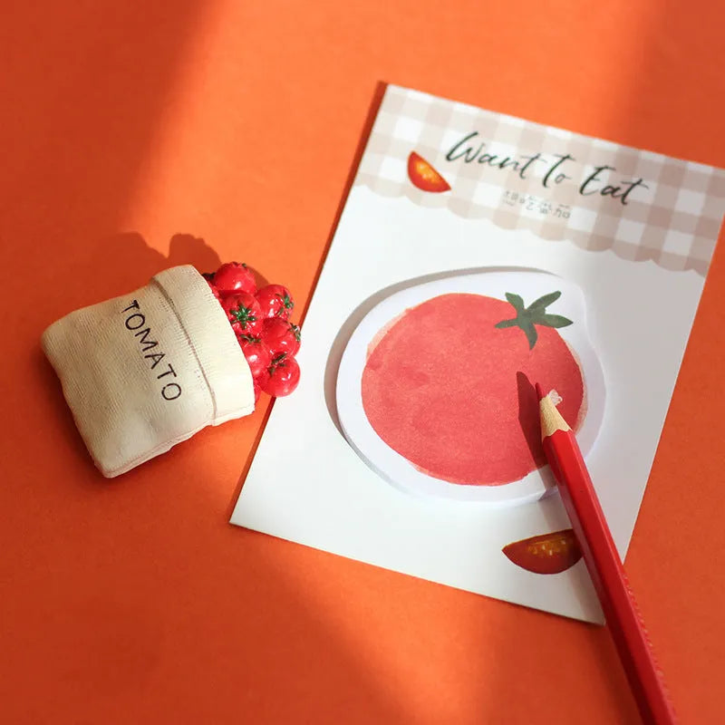 Food bread theme notepad open showing 80g paper, compact 85mm by 120mm size.