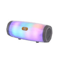 Portable Bluetooth speaker with coloured LED lighting in PU leather casing showing control buttons