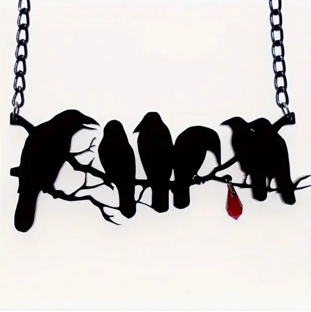 Black crow necklace with cross chain gothic jewellery design