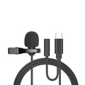 Silver lavalier lapel microphone with clip and 3.5mm plug on a 1.5 metre cable.