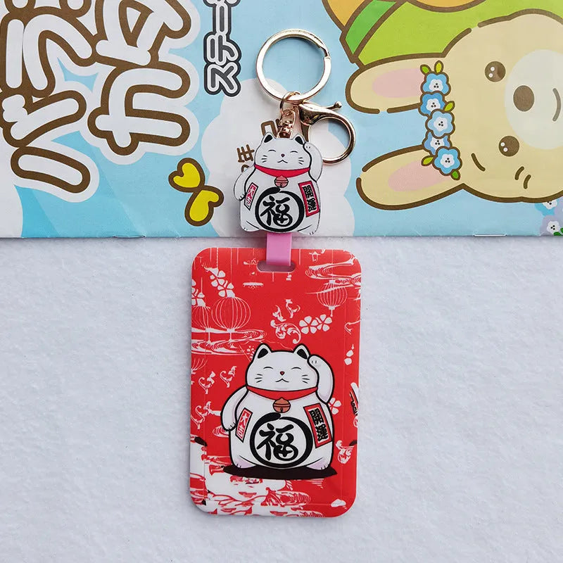 Lucky Cat Tens of Thousands of Blessing plastic card sleeve with ferrule pendant in cartoon style