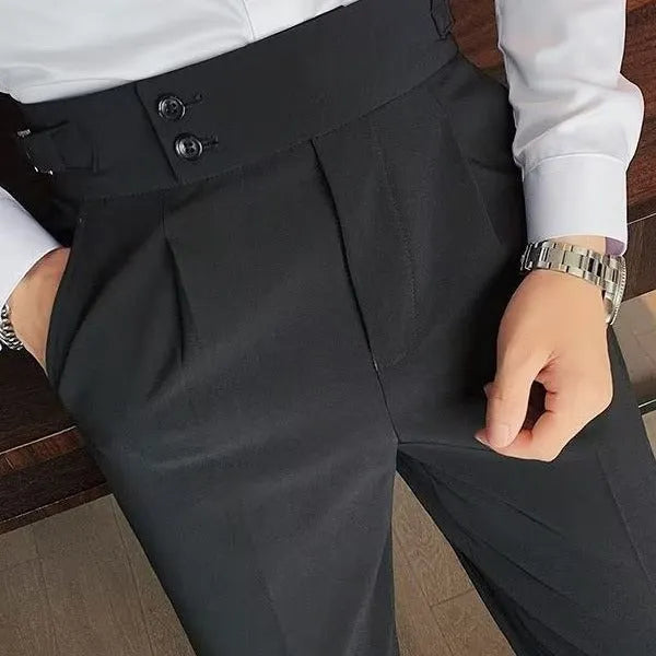 Women's high waist straight leg trousers in a cotton blend fabric, shown in autumnal colours.