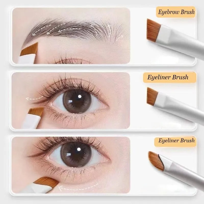 Four angled ultra-thin eyeliner and brow brushes in a leather case.