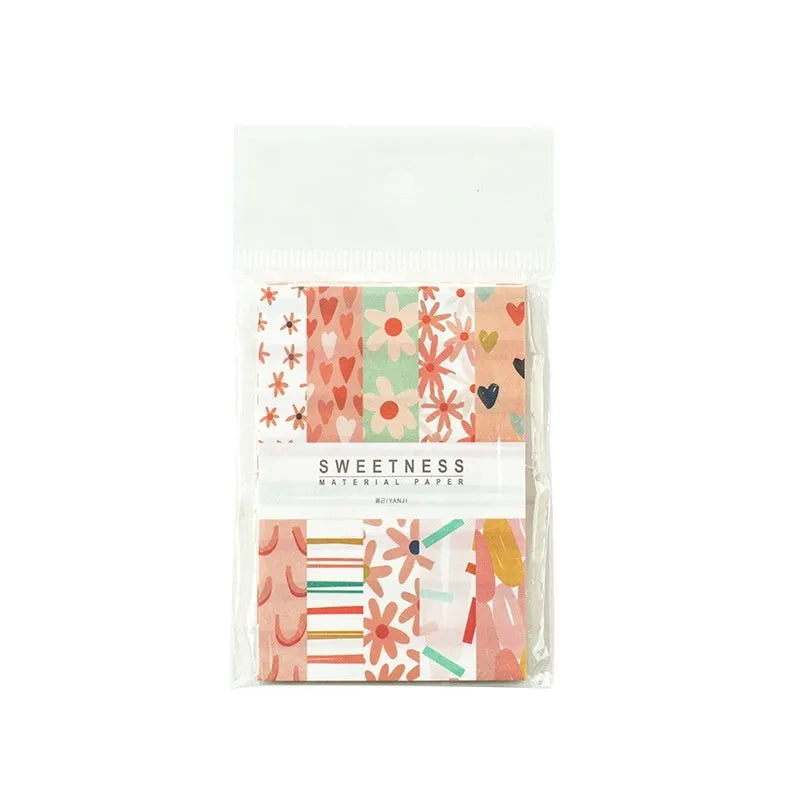 Fifty sheets of retro collage note paper in dessert colours, each measuring 56 by 83 millimetres.