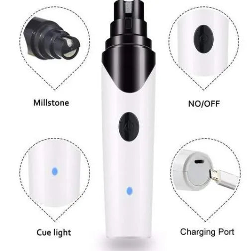 Pet nail grinder with USB charging and detachable grinding wheel for cats, dogs, and small pets