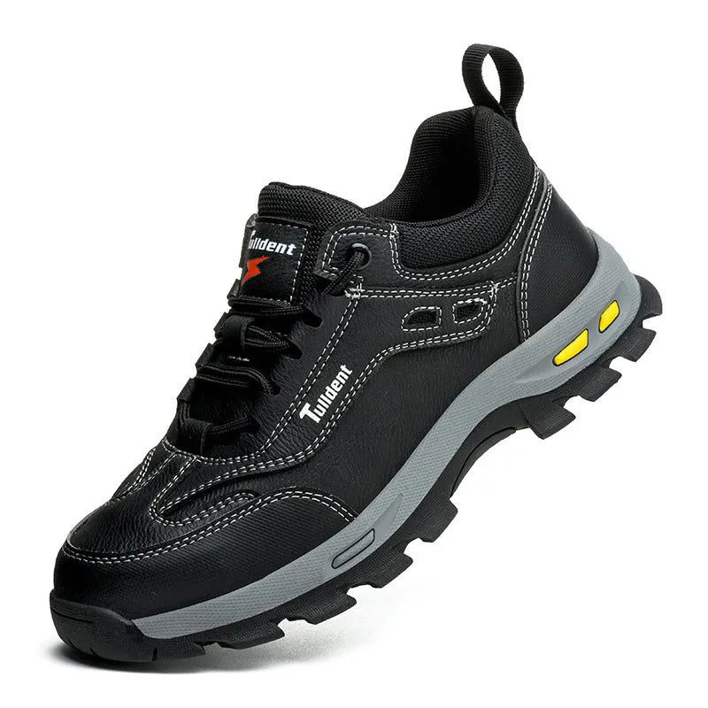 Anti smashing anti piercing breathable protective shoes for men microfiber leather Flyknit mesh lace up safety footwear