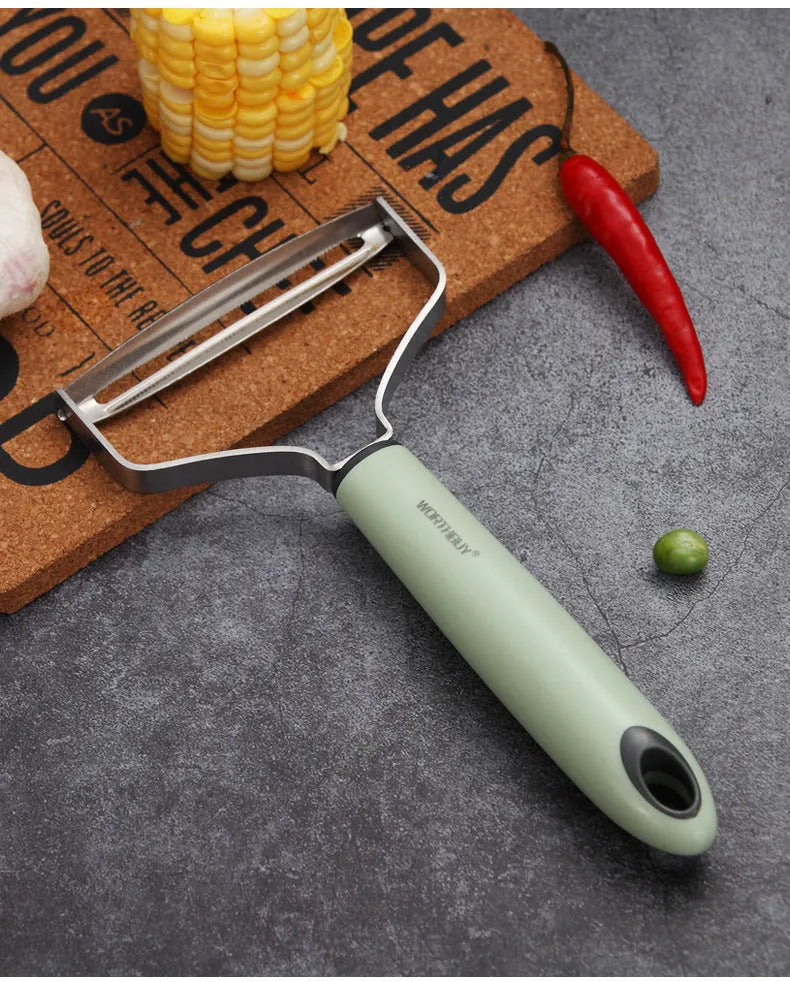 Green multifunctional fruit and melon peeler with 420 stainless steel blade and PP handle