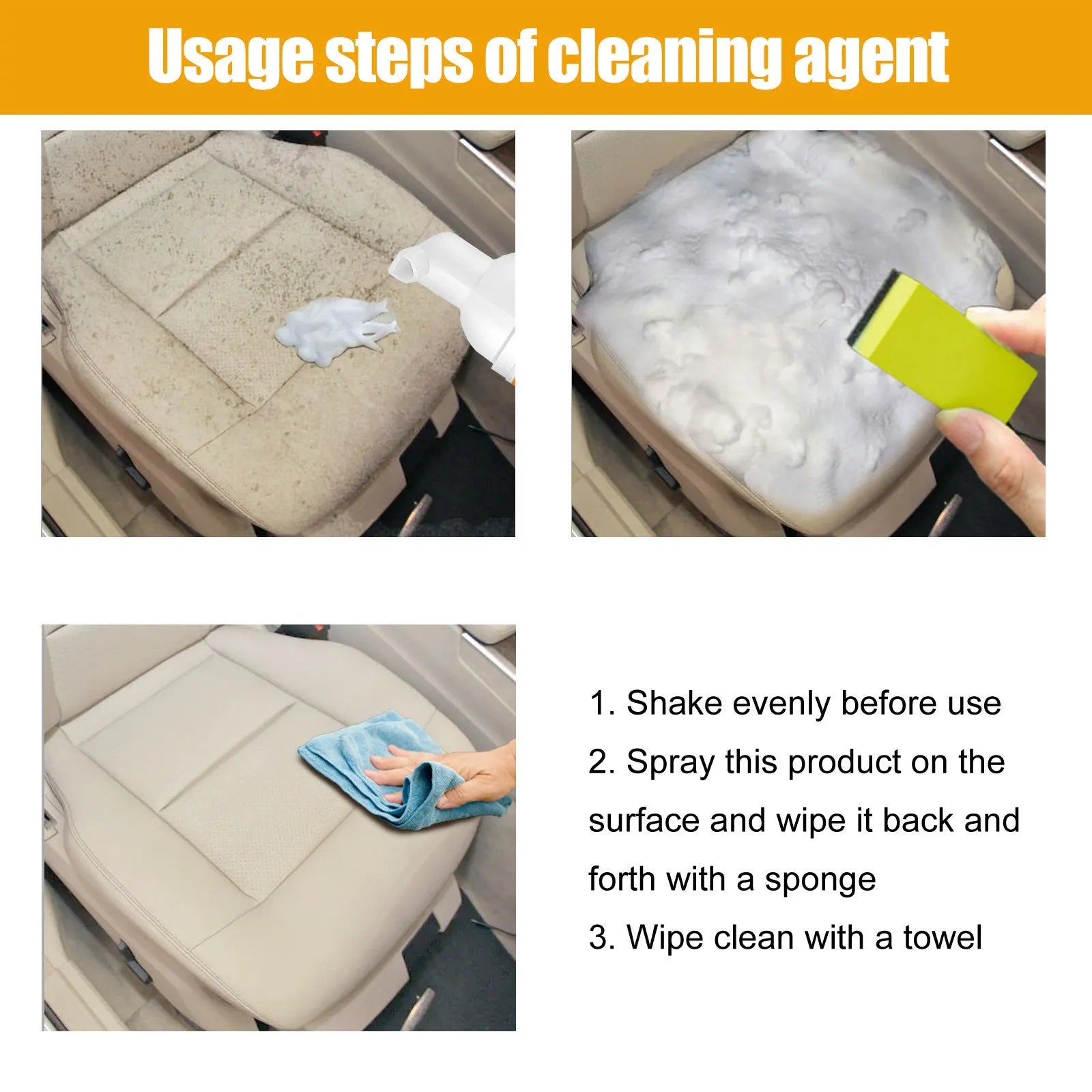 Car multifunction foamed cleaner 100ml set with bottle, sponge, and towel for auto cleaning