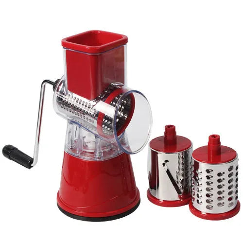 Manual drum cutter with stainless steel blade and hand crank in blue colour