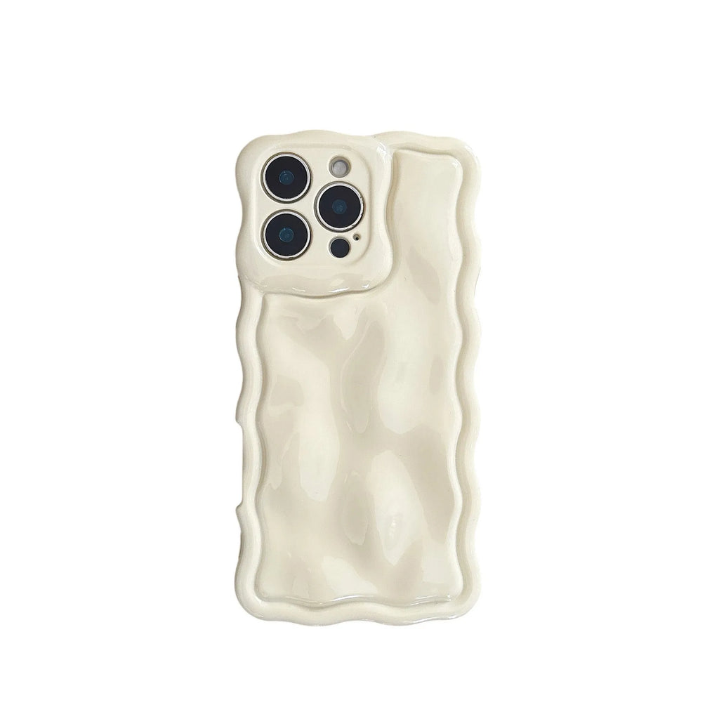 Simple solid colour water ripple TPU phone case with meteorite finish for iPhone in cream white