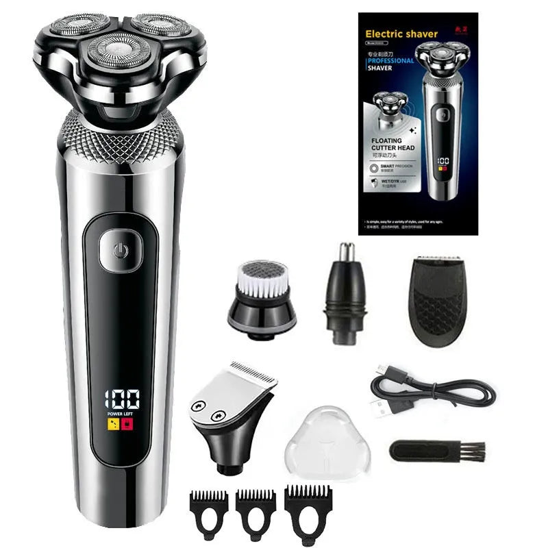 Digital display USB rechargeable beard trimmer with washable floating cutter head design