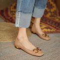 Women's black Wanwan Lei style Mary Jane pumps with a square toe and metal-decorated rubber sole.