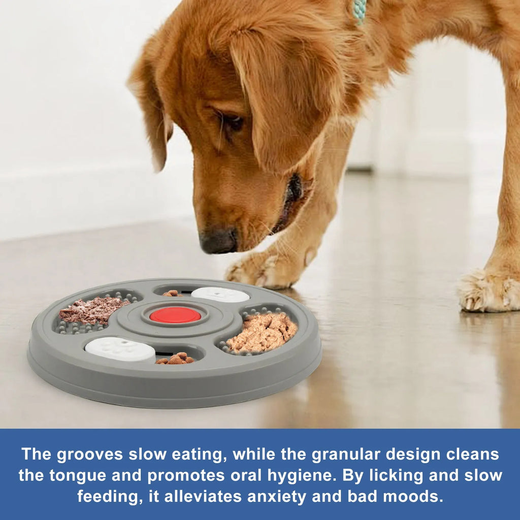 Grey and blue PP plastic dog slow feeder bowl with anti-slip pads