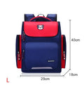 Primary student school bag in water repellent fabric, available in small 38x28x16cm and large 40x29x18cm, five colours.
