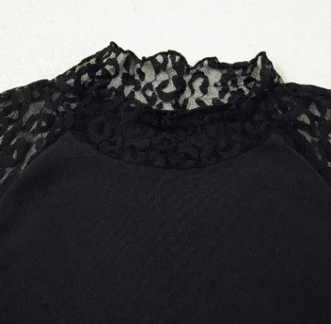 Black leopard print mesh stitching knitted long-sleeved top for women, front view