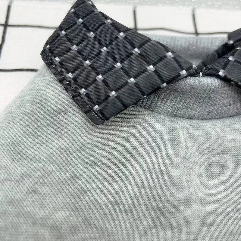 Grey dog sweater with detachable hoodie collar and thin velvet polyester construction